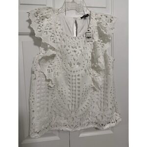 NWT Express Women's Lace Sleeveless White Top Size L